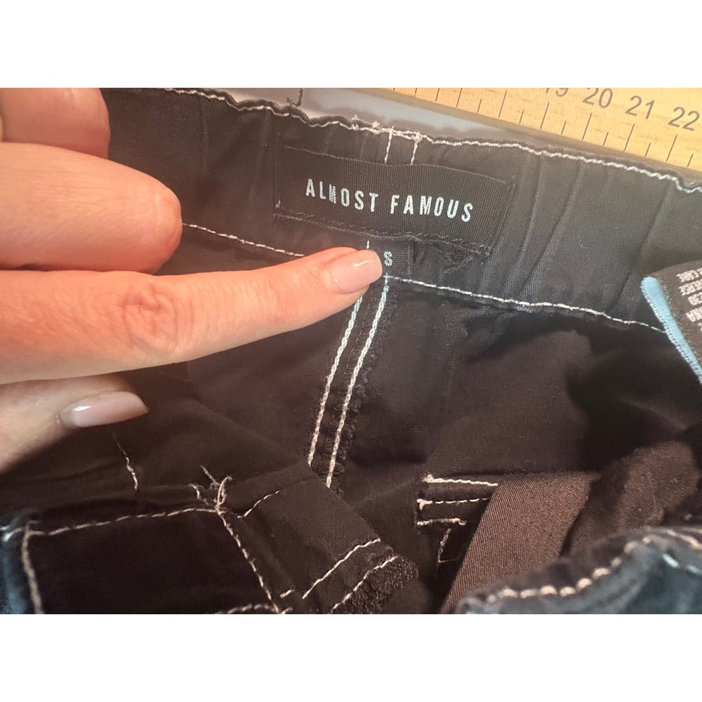 Almost Famous Black Cargo Pants White Contrast Stitching Y2K Streetwear Small - Picture 4 of 5